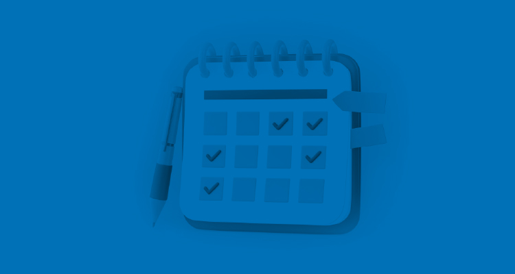 Ilustração com fundo azul e um calendário em destaque