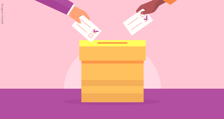 Ilustração de pessoas depositando voto em urna