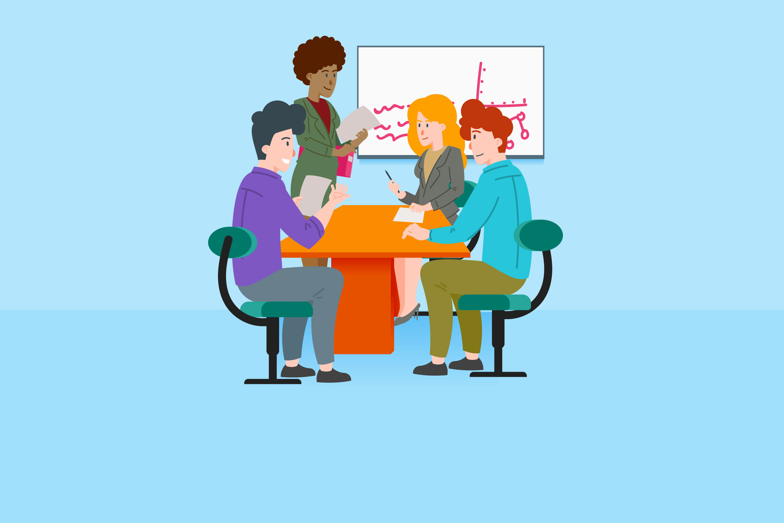 Ilustração colorida de adolescentes sentados e conversando