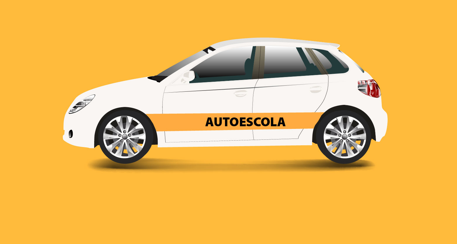 Ilustração de carro com faixa na lateral onde se lê "autoescola"