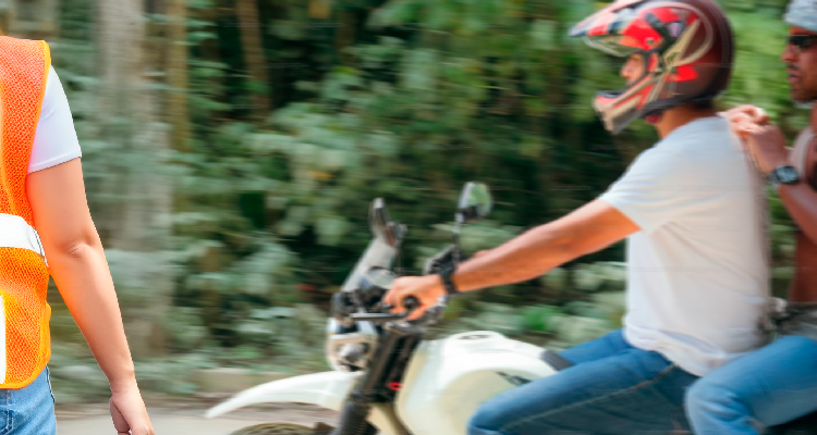 Fotografia de homem dirigindo moto com passageiro 