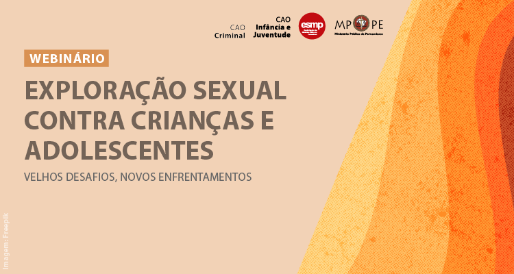 Figura de cor laranja com a inscrição webinário sobre exploração sexual de crianças e adolescentes